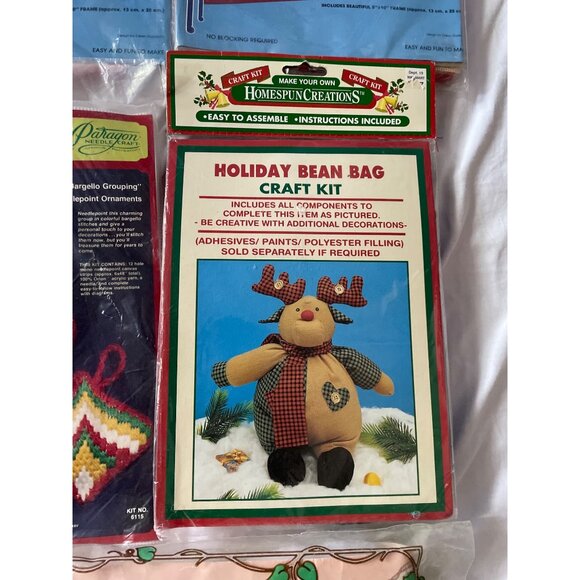 Christmas Craft Kits Bundle - Cross Stitch Needlepoint Bean Bag Ornaments & Wall - Picture 6 of 12